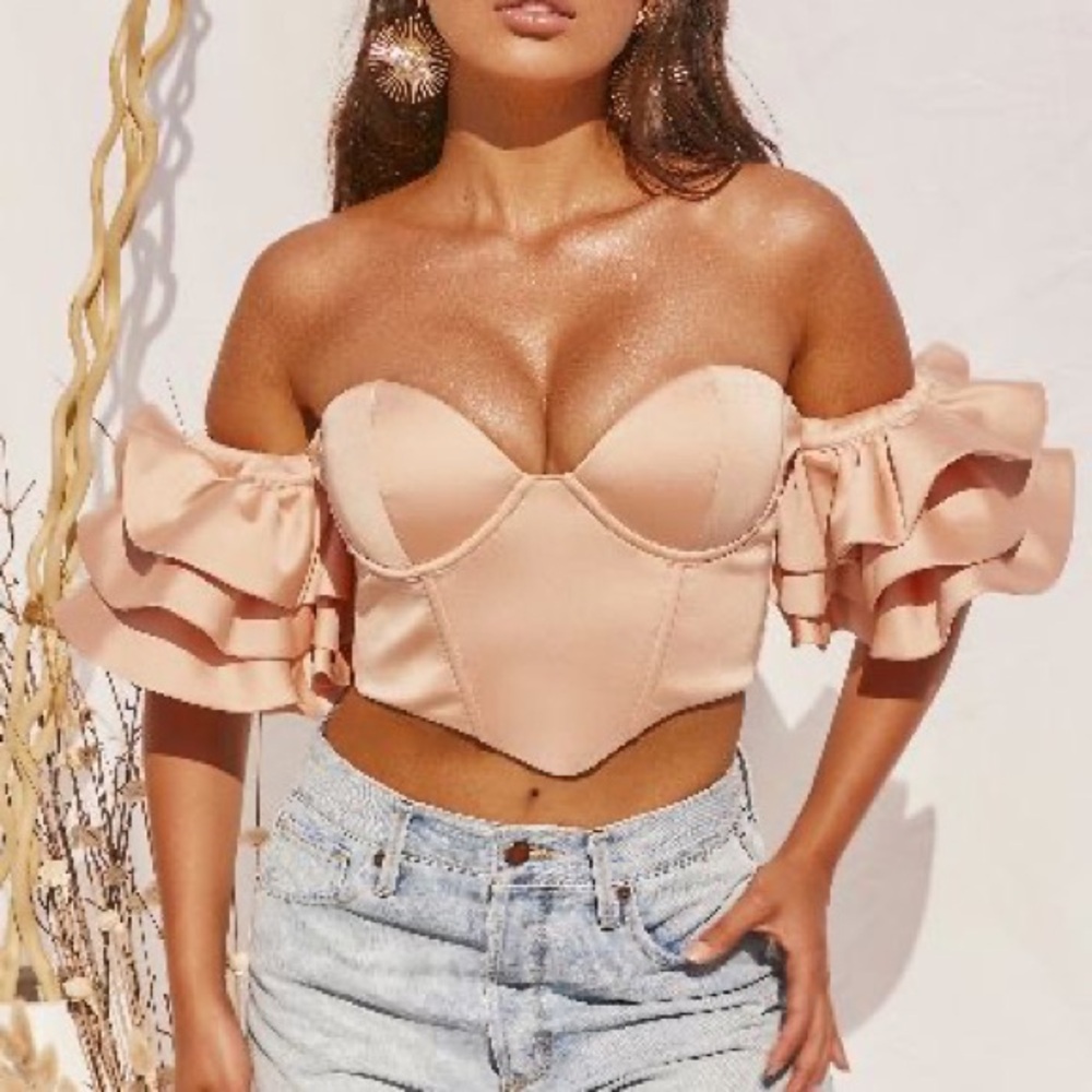 Brand New Peach Crop Top with Ruffled Sleeves